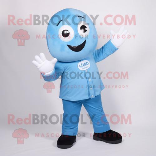 Personnage De Costume De Mascotte Redbrokoly Sky Blue But Habillé D'une Chemise Boutonnée Et De Coussinets Pour Les Pieds