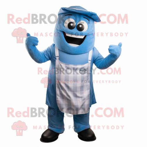 Mascotte Redbrokoly De Personnage De Côtes Levées Bleues Au Barbecue Habillé D'un Body Et De Pochettes