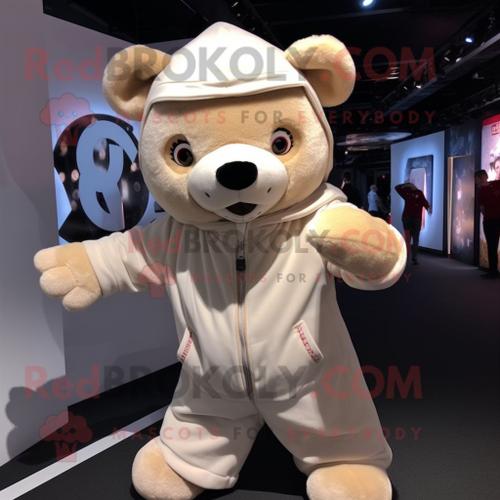 Personnage De Costume De Mascotte Redbrokoly De Nounours Crème Habillé D'un Sweat À Capuche Et De N?uds Papillon