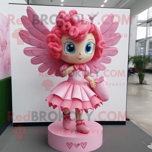 Mascotte Redbrokoly De Personnage De Cupidon Rose Vêtu D'une Jupe Et De Pinces À Cheveux