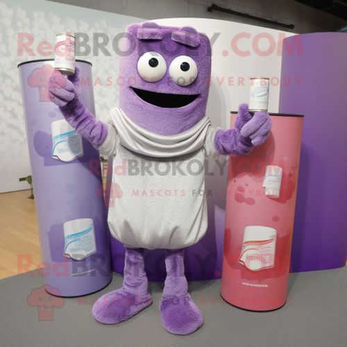 Personnage De Costume De Mascotte Redbrokoly Lavender Soda Can Habillé Avec Un Pull Et Des Pochettes