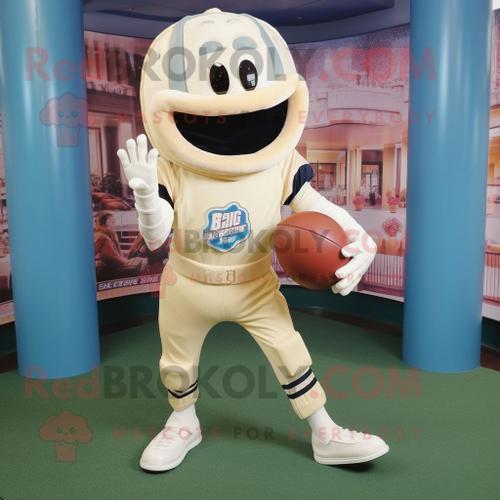 Personnage De Costume De Mascotte Redbrokoly De Casque De Football Américain Crème Habillé D'un Pantacourt Et De Coussinets Pour Les Pieds