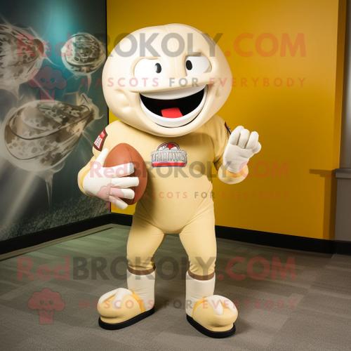 Personnage De Costume De Mascotte Redbrokoly De Casque De Football Américain Crème Habillé D'un Pantacourt Et De Coussinets Pour Les Pieds