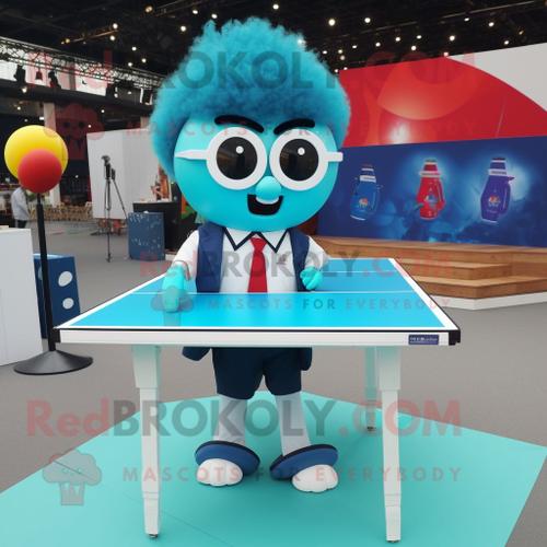 Personnage De Costume De Mascotte Redbrokoly De Table De Ping-Pong Cyan Habillé D'un Blazer Et De Lunettes