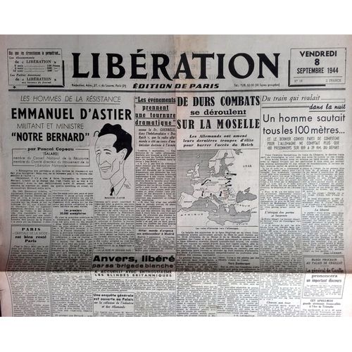 39-45 : Vieux Journal Authentique Et Complet "Libération Édition De Paris" Du 08 Septembre 1944