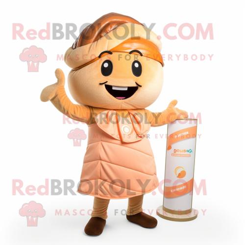 Personnage De Costume De Mascotte Redbrokoly Peach Croissant Habillé D'une Robe Droite Et De Bracelets