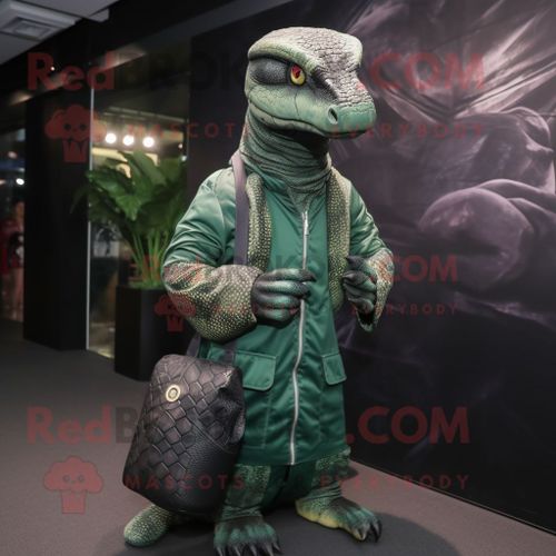 Costume De Mascotte Redbrokoly De Python Vert Forêt Habillé D'un Blouson Aviateur Et De Pochettes