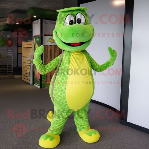 Personnage De Costume De Mascotte Redbrokoly De Python Vert Citron Vêtu D'une Salopette Et De Bandeaux