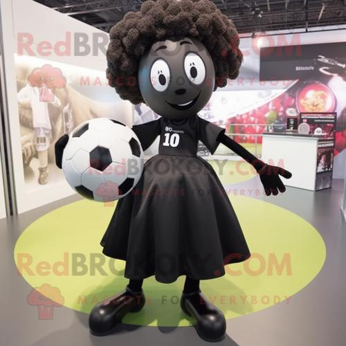 Personnage De Costume De Mascotte Redbrokoly De Ballon De Football Noir Habillé D'une Jupe Portefeuille Et De Coussinets Pour Les Pieds