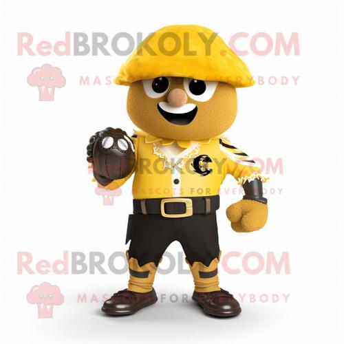 Personnage De Costume De Mascotte Redbrokoly De Pirate D'or Habillé D'un Tee-Shirt De Baseball Et De Montres Intelligentes