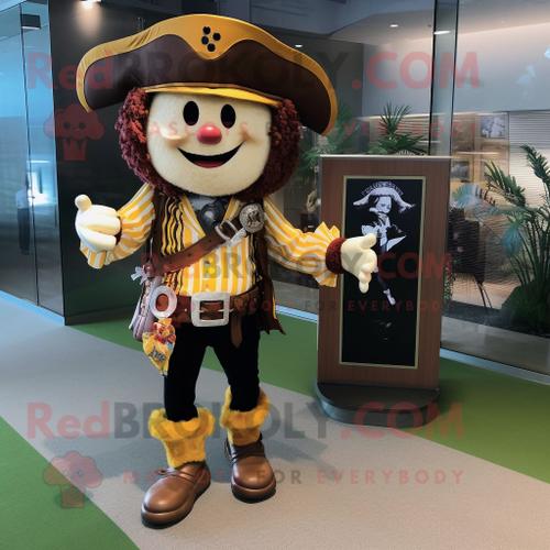 Personnage De Costume De Mascotte Redbrokoly De Pirate D'or Habillé D'un Tee-Shirt De Baseball Et De Montres Intelligentes