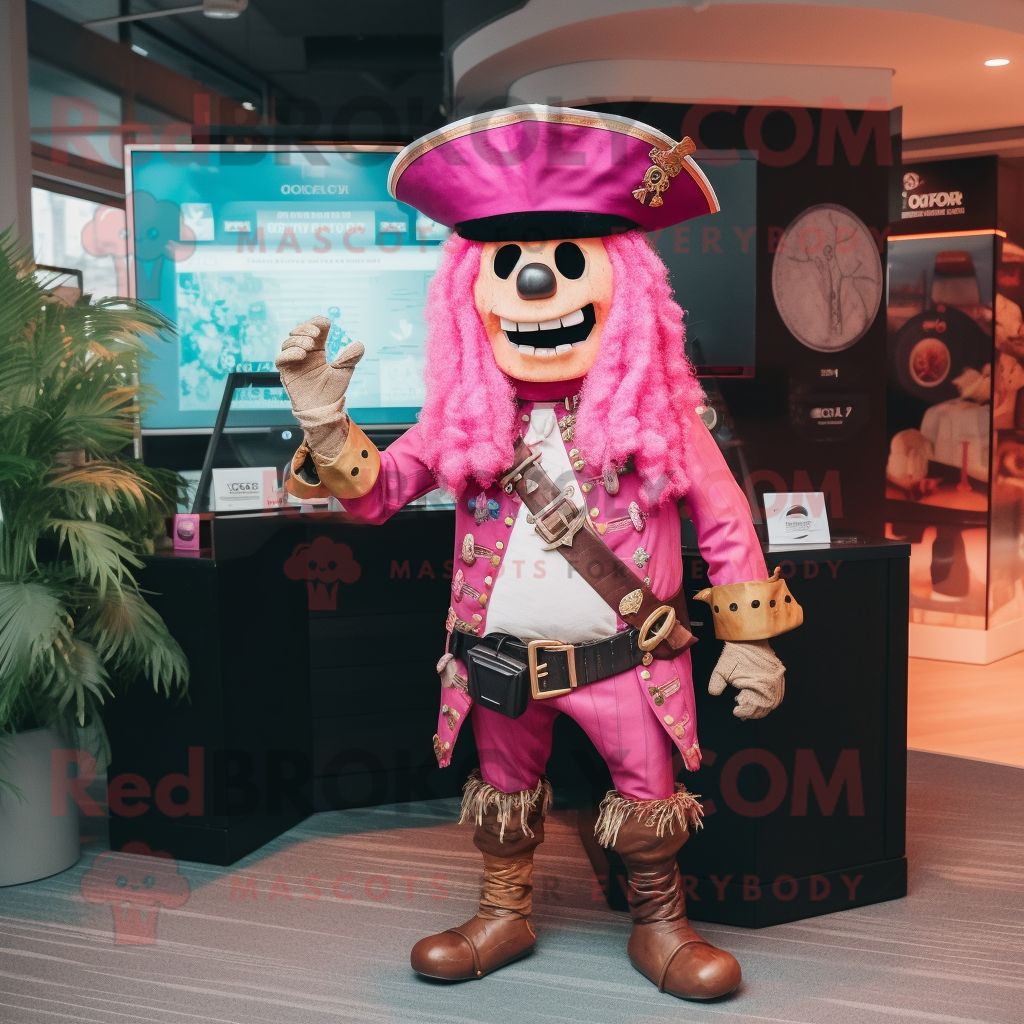 Mascotte Redbrokoly De Personnage De Pirate Rose Habillé D'une Chemise De Ville Et De Porte-Clés