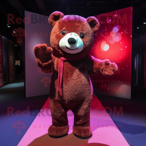 Personnage De Costume De Mascotte Redbrokoly D'ours En Peluche Marron Habillé D'un Body Et D'écharpes