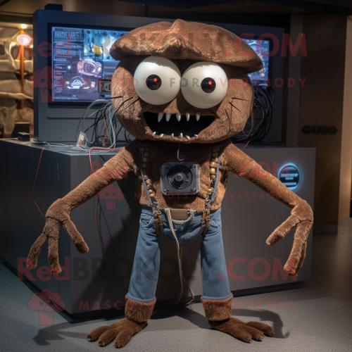 Costume De Mascotte Redbrokoly D'araignée Brune Habillée D'un Jean Et De Colliers