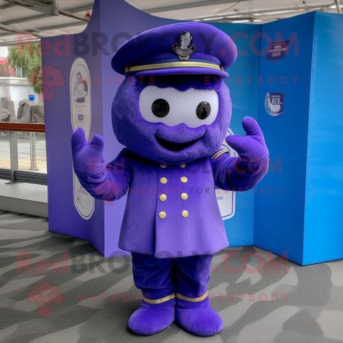 Mascotte Redbrokoly De Soldat De La Marine Violette Habillée D'un Pantalon Et De Bonnets