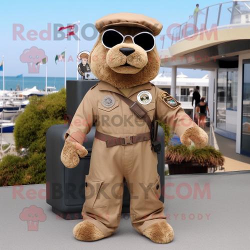 Personnage De Costume De Mascotte Redbrokoly Brown Navy Seal Habillé Avec Une Barboteuse Et Des Sacs À Main