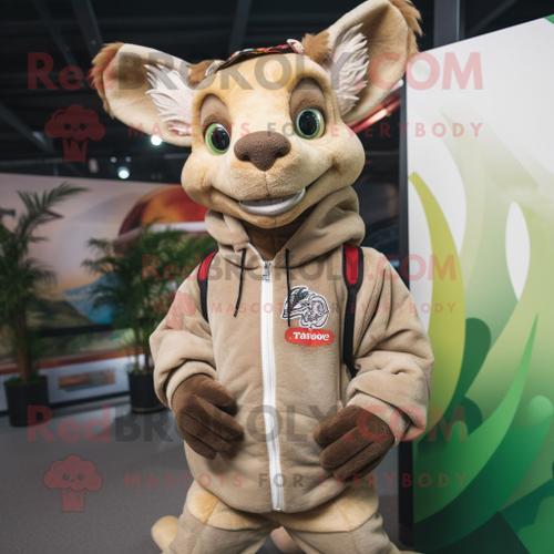 Personnage De Costume De Mascotte Redbrokoly Tan Chupacabra Habillé D'un Sweat-Shirt Et De Châles