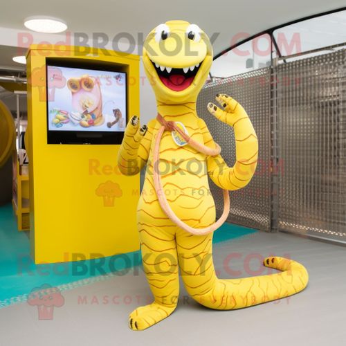 Mascotte Redbrokoly De Personnage De Python Jaune Habillé D'un Maillot De Bain Et De Porte-Clés