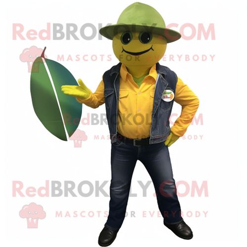 Personnage De Costume De Mascotte Redbrokoly Olive Mango Habillé D'une Veste De Moto Et De Chapeaux
