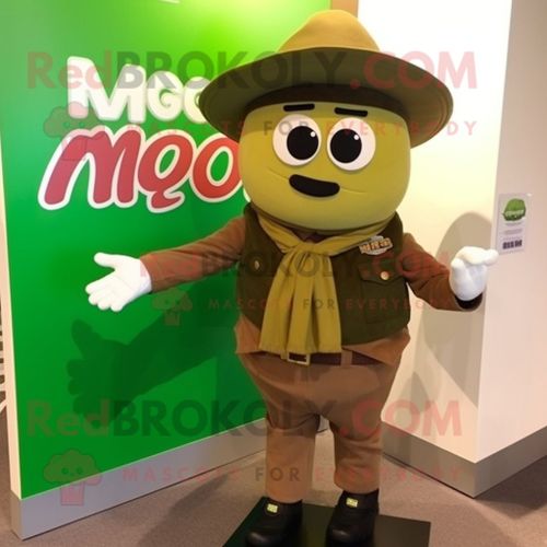 Personnage De Costume De Mascotte Redbrokoly Olive Mango Habillé D'une Veste De Moto Et De Chapeaux