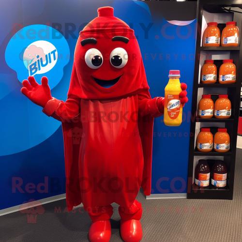 Personnage De Costume De Mascotte Redbrokoly Blue Bottle Of Ketchup Habillé D'une Combinaison Et D'écharpes