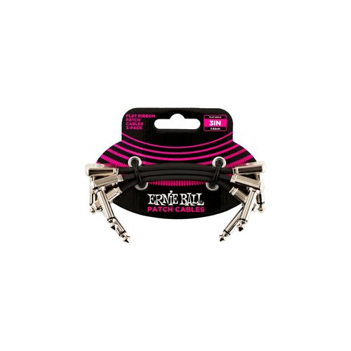 Ernie Ball 6220 - Cables Patch Pack De 3 - Coudé Fin & Plat - 7,5 Cm