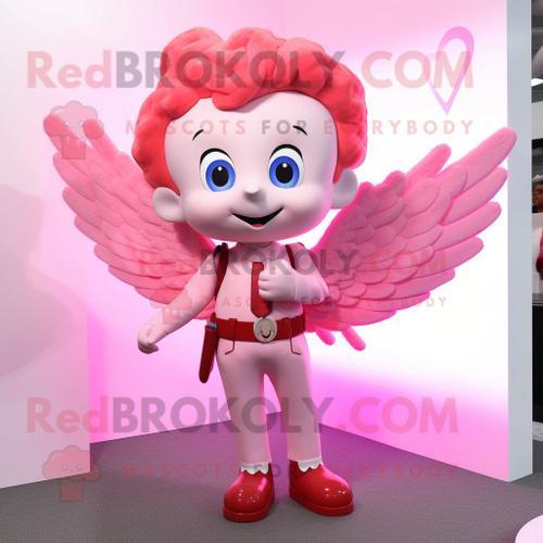 Personnage De Costume De Mascotte Redbrokoly Cupidon Rose Habillé Avec Un Pantalon De Costume Et Des Cravates