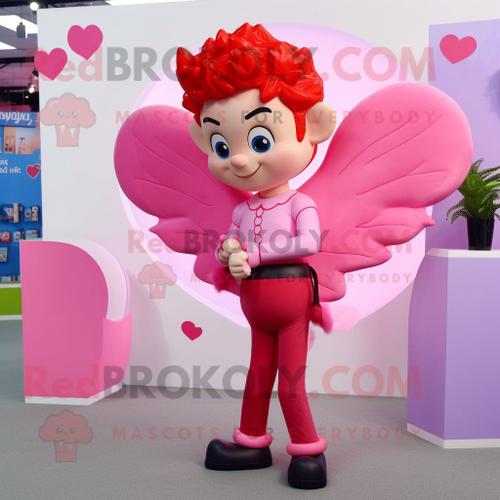 Personnage De Costume De Mascotte Redbrokoly Cupidon Rose Habillé Avec Un Pantalon De Costume Et Des Cravates