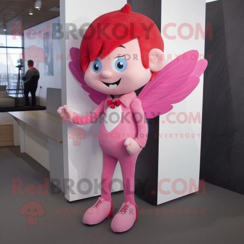 Personnage De Costume De Mascotte Redbrokoly Cupidon Rose Habillé Avec Un Pantalon De Costume Et Des Cravates