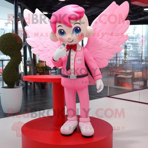 Personnage De Costume De Mascotte Redbrokoly Cupidon Rose Habillé Avec Un Pantalon De Costume Et Des Cravates