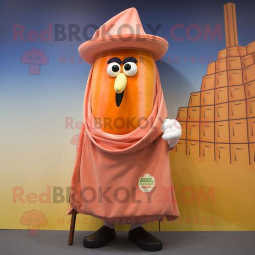 Personnage De Costume De Mascotte Redbrokoly Peach Jambalaya Habillé D'un Gilet Et D'épingles À Châle