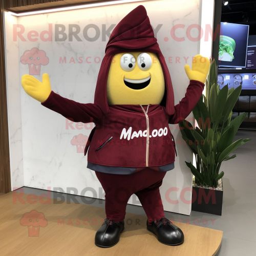Personnage De Costume De Mascotte Redbrokoly Mango Marron Habillé D'une Veste Et D'épingles À Cheveux