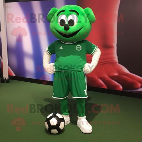 Personnage De Costume De Mascotte Redbrokoly De But De Football Vert Forêt Habillé D'un Pantacourt Et De Lacets De Chaussures