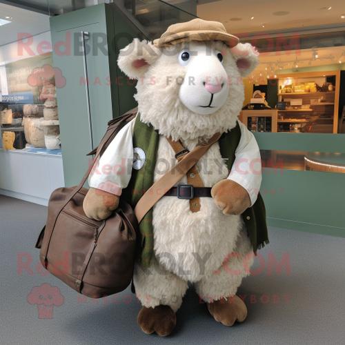 Personnage De Costume De Mascotte Redbrokoly Tan Suffolk Sheep Habillé D'un Gilet Et De Sacs À Main