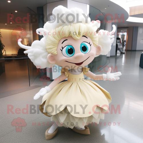 Personnage De Costume De Mascotte Redbrokoly De Fée Des Dents Crème Vêtu D'une Robe De Bal Et De Pinces À Cheveux