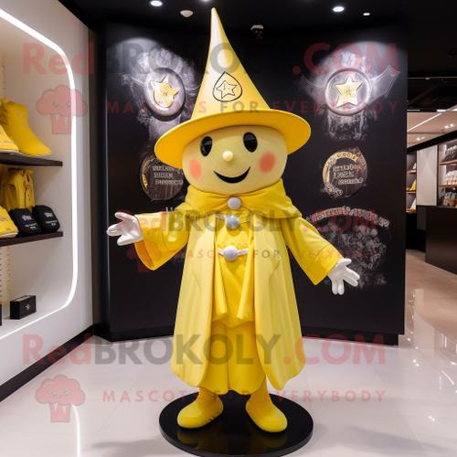 Personnage De Costume De Mascotte Redbrokoly De Magicien Jaune Citron Habillé D'un Manteau Et De Chapeaux