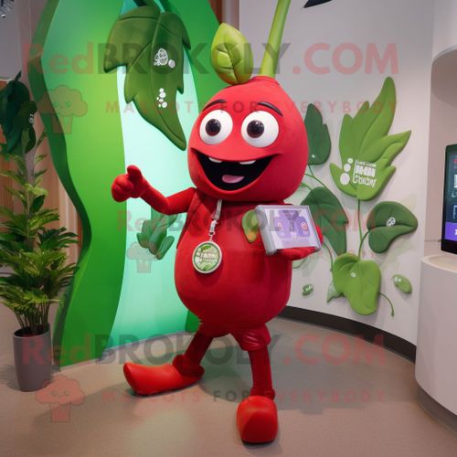 Personnage De Costume De Mascotte Redbrokoly De Haricot Rouge Habillé D'un T-Shirt Et De Montres Numériques