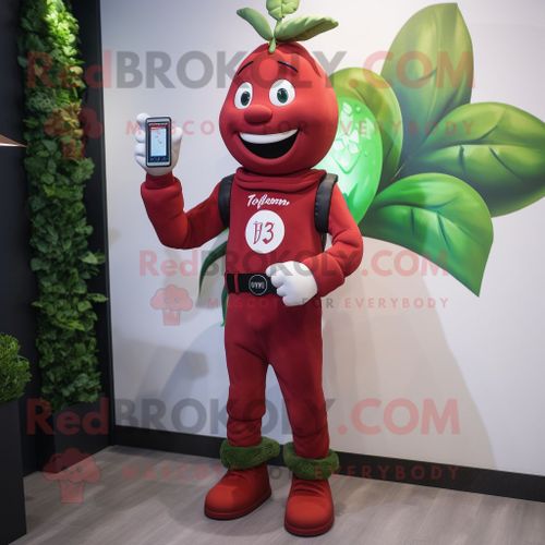 Personnage De Costume De Mascotte Redbrokoly De Haricot Rouge Habillé D'un T-Shirt Et De Montres Numériques