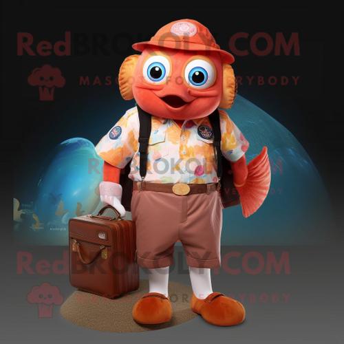 Personnage De Costume De Mascotte Redbrokoly Rust Clown Fish Habillé D'une Chemise Boutonnée Et De Porte-Monnaie