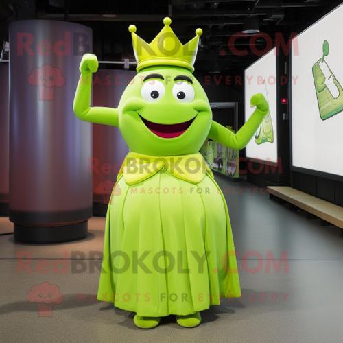 Personnage De Costume De Mascotte Redbrokoly Lime Green Queen Habillé Avec Un T-Shirt Henley Et Des Bretelles