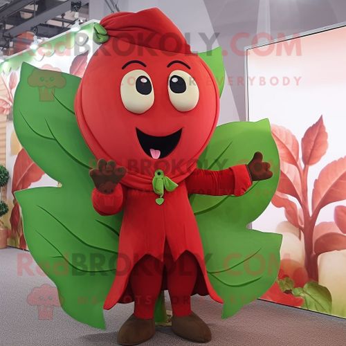 Personnage De Costume De Mascotte Redbrokoly De Haricot Rouge Habillé D'un Manteau Et D'épingles À Cheveux