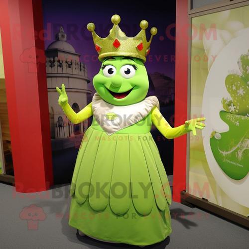 Personnage De Costume De Mascotte Redbrokoly Lime Green Queen Habillé Avec Un T-Shirt Henley Et Des Bretelles