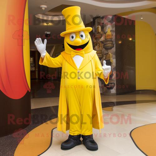 Personnage De Costume De Mascotte Redbrokoly De Magicien Jaune Habillé D'un Pantacourt Et De Cravates