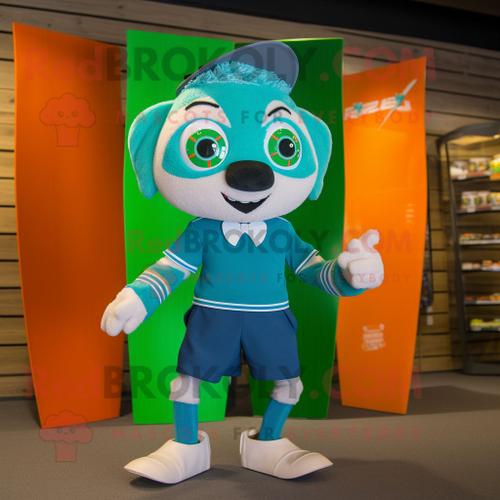 Personnage De Costume De Mascotte Redbrokoly De Drapeau Irlandais Turquoise Habillé Avec Un Short De Bain Et Des N?uds Papillon