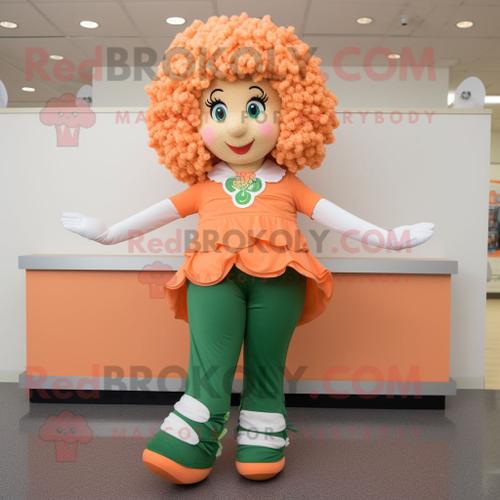 Personnage De Costume De Mascotte Redbrokoly Peach Irish Dancing Shoes Habillé Avec Un Pantalon De Yoga Et Des Clips D'écharpe