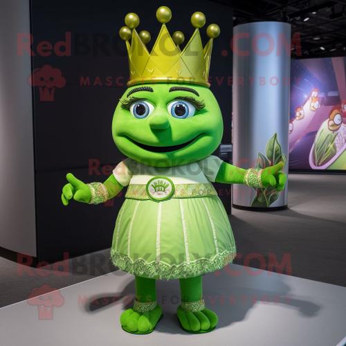 Personnage De Costume De Mascotte Redbrokoly Lime Green Queen Habillé D'un T-Shirt Henley Et D'anneaux