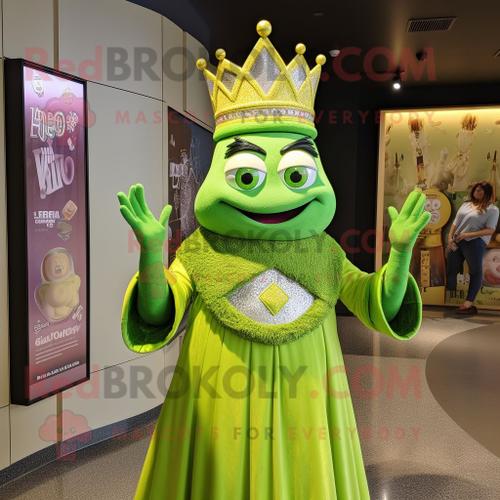 Personnage De Costume De Mascotte Redbrokoly Lime Green Queen Habillé D'un T-Shirt Henley Et D'anneaux