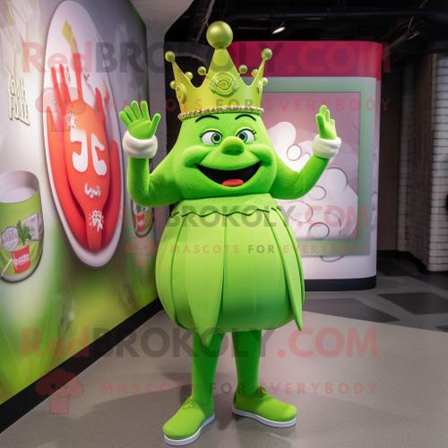 Personnage De Costume De Mascotte Redbrokoly Lime Green Queen Habillé D'un T-Shirt Henley Et D'anneaux