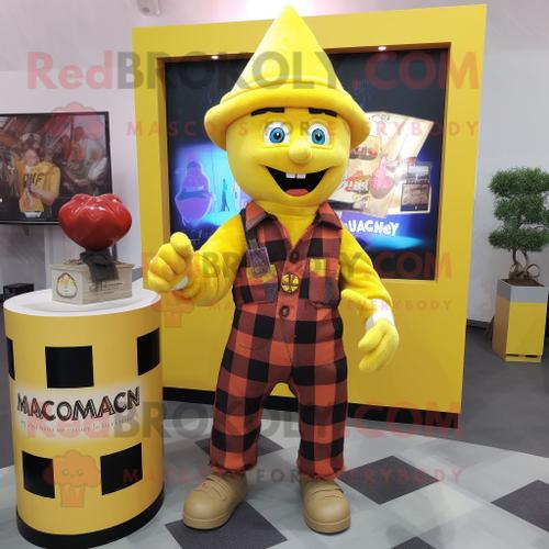 Personnage De Costume De Mascotte Redbrokoly De Magicien Jaune Habillé D'une Chemise En Flanelle Et De Bracelets