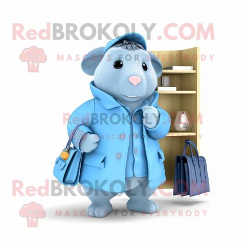 Personnage De Costume De Mascotte Redbrokoly De Cochon D'inde Bleu Ciel Habillé D'une Veste Et De Portefeuilles